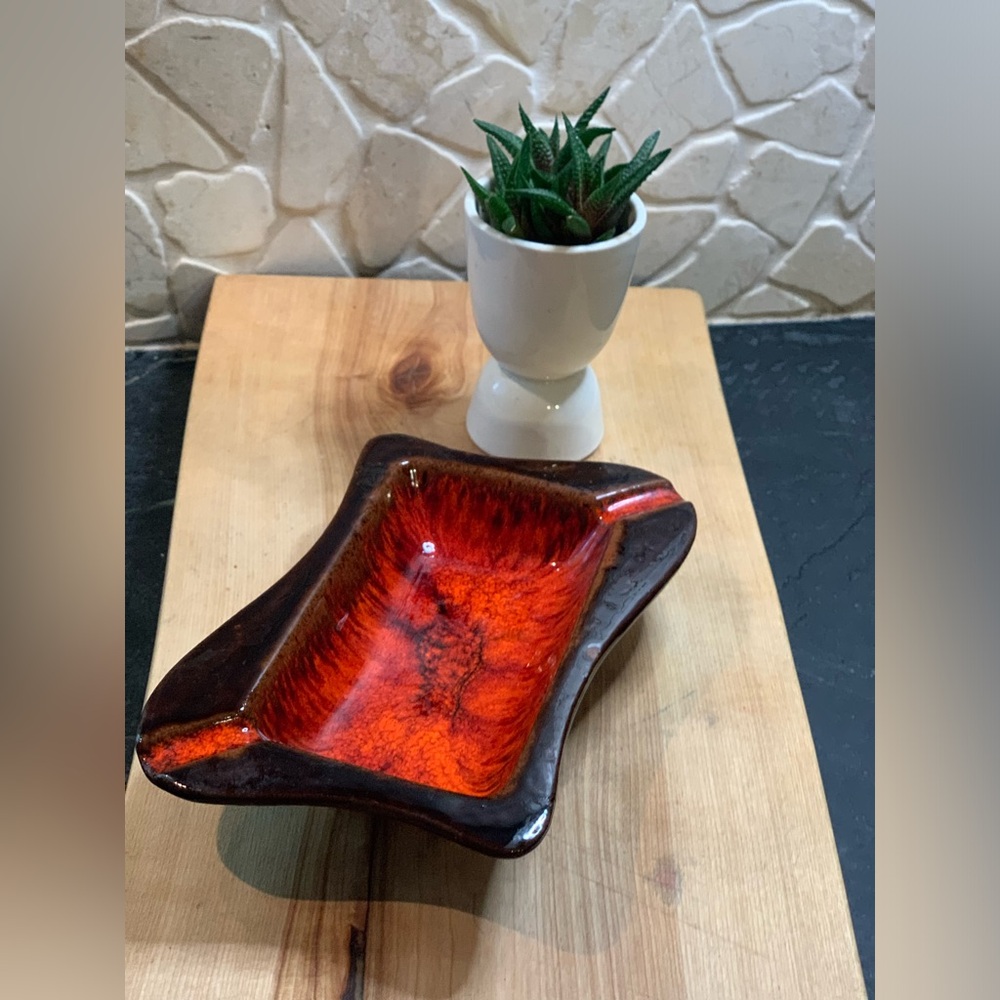 EVANGELINE / “Fat Lava” Fiery Orange Drip Glaze | Vintage Ashtray